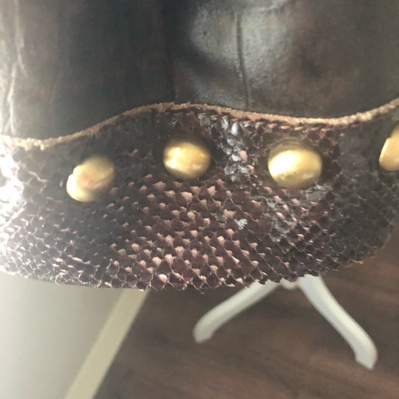 Innue Italian Leather Dark Brown/Calf Hair Front Pocket Gold Hardware Bag - Picture 8 of 9